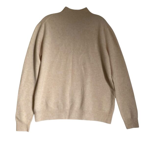 Merino Wool Sweater Women XL Oatmeal Mock Neck Old Money Quiet Luxury Minimalist - Picture 2 of 6